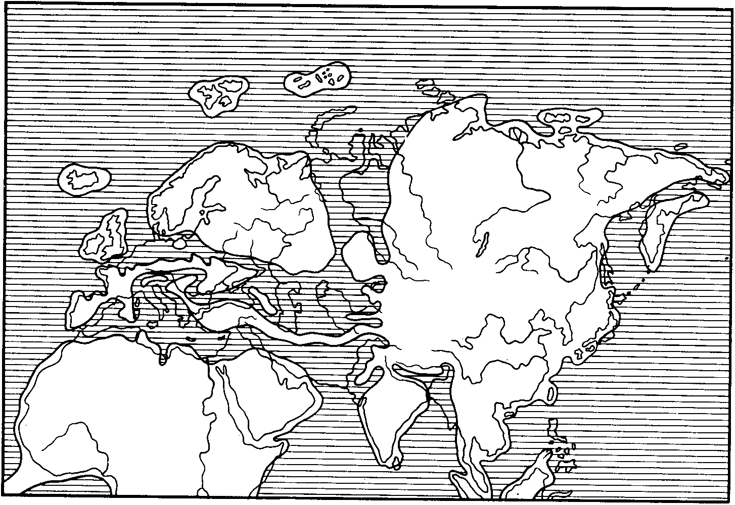 Рис. 20. Схематическая палеогеографическая карта середины олигоцена (по Термье, 1952)