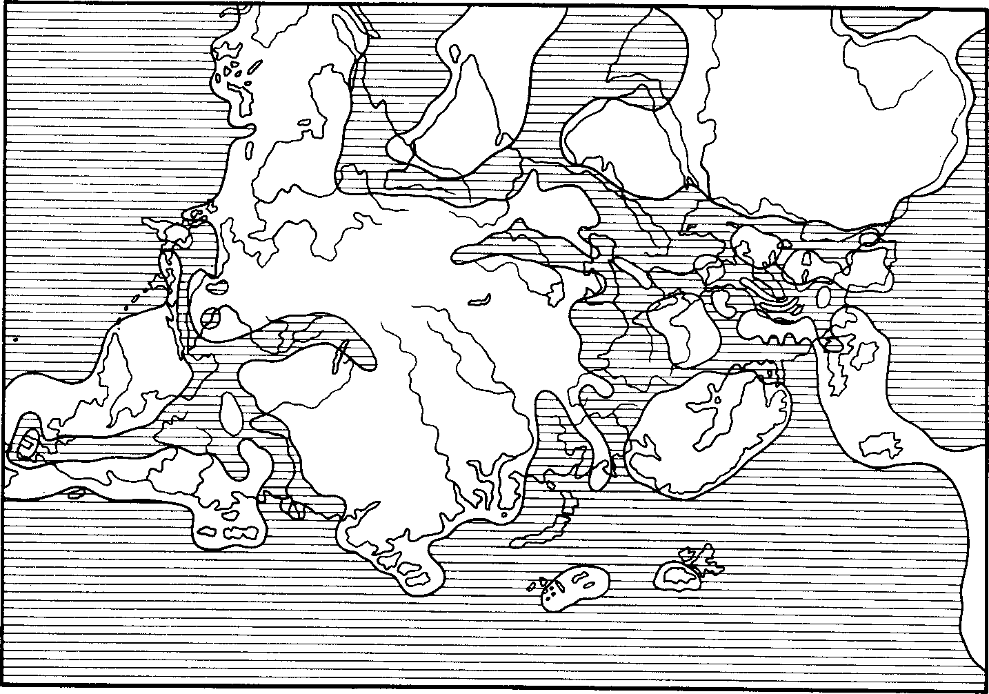 Рис. 45. Схематическая палеогеографическая карта верхнеюрского времени (по Термье, 1952)