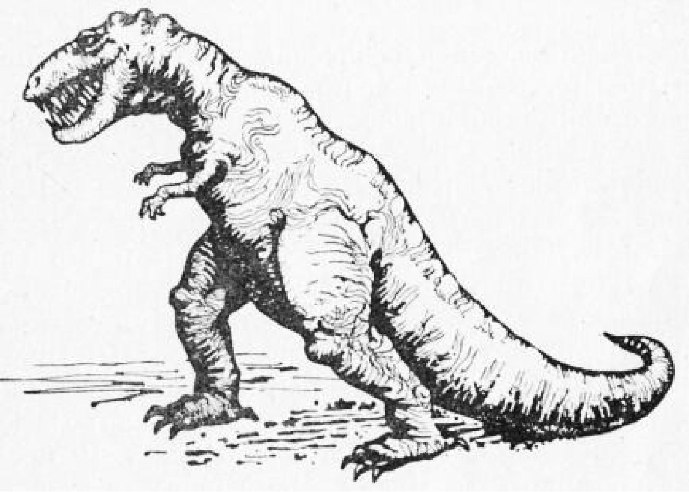 Хищный ящер — тарбозавр, обитатель Центральной Азии в позднемеловое время. Рисунок художника А.Б. Маслобоева